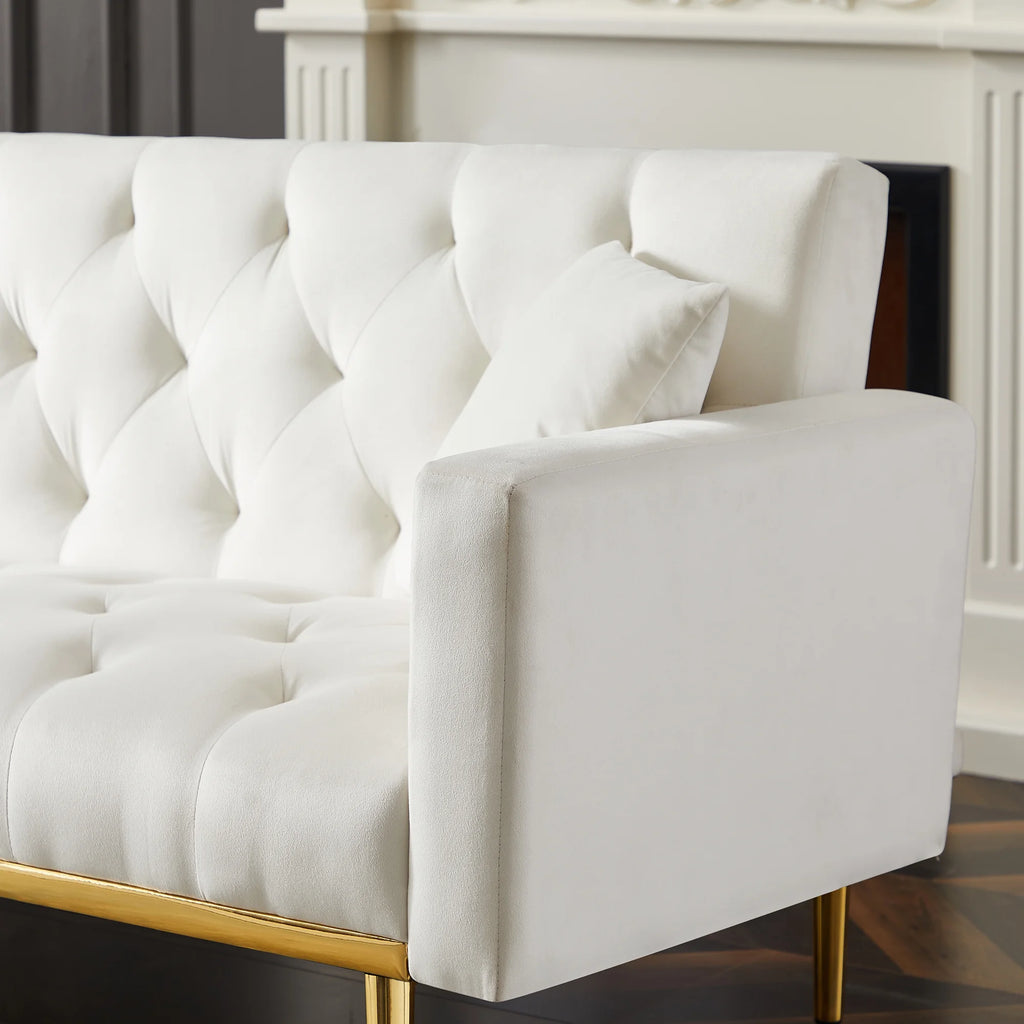 Cream White Convertible Folding Futon Sofa Bed H7294