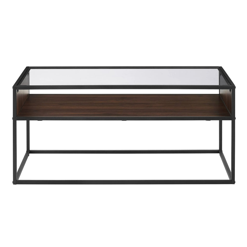 Metal and Glass Coffee Table with Open Shelf Dark Walnut W742