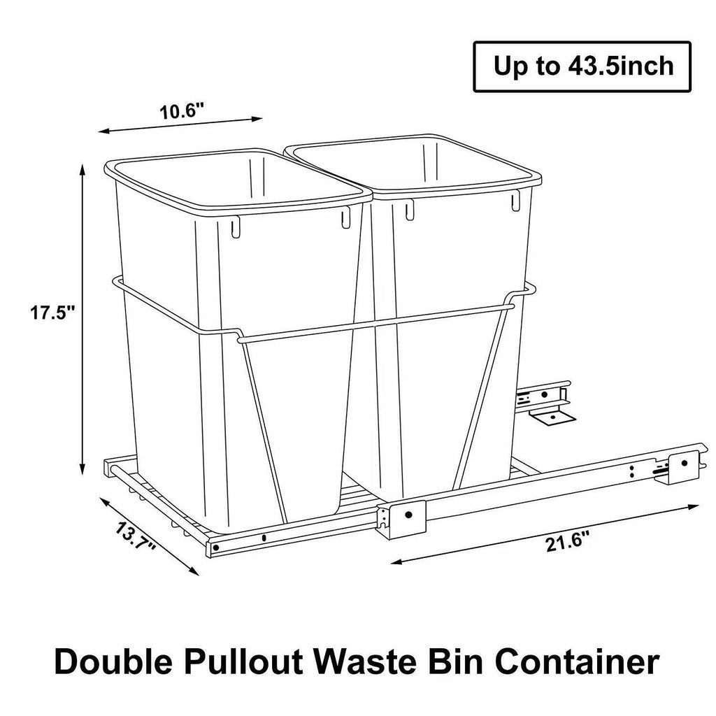 Double 35 Quart Pull Out Trash Kitchen Under Cabinet Waste Container F7380