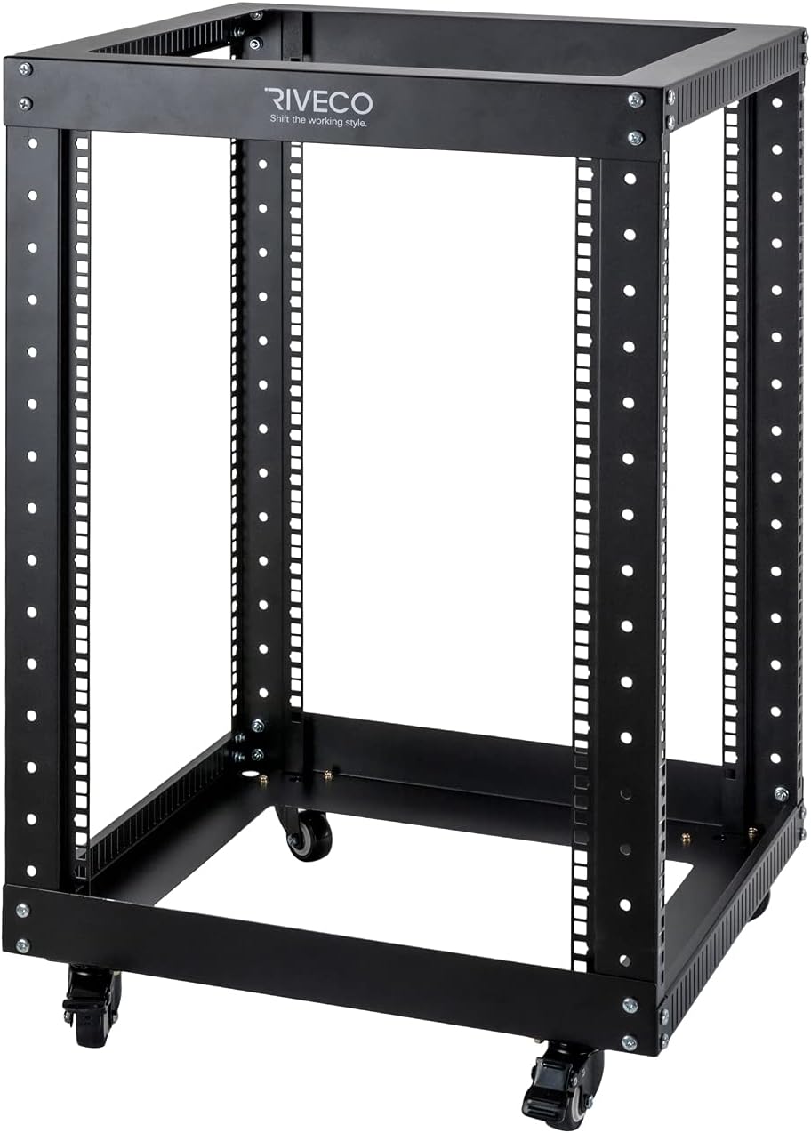18U 4 Post Open Frame Server Rack with Brake Casters Black I74366