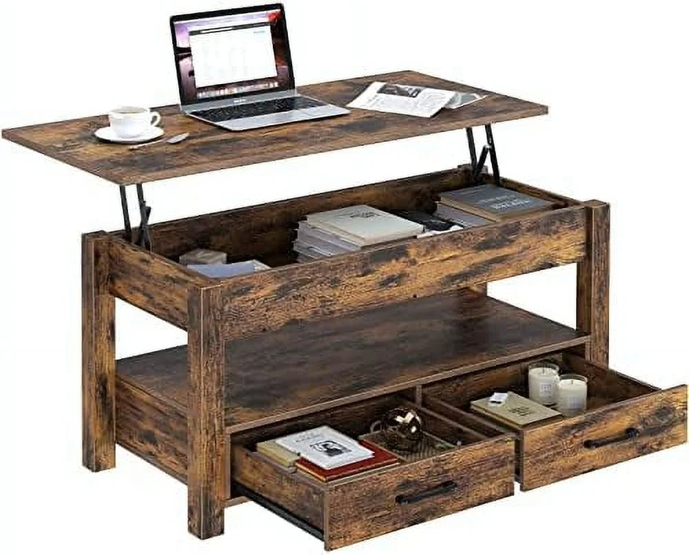 Lift Top Coffee Table with Drawers and Hidden Compartment Black R956