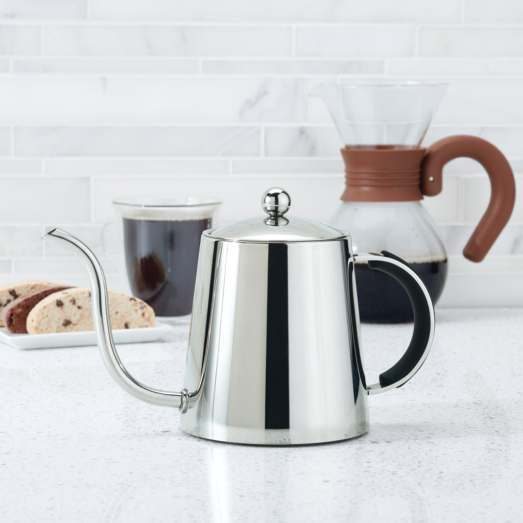 Stainless Steel Pour Over Teapot with Black Handle, 23-Ounce O737870