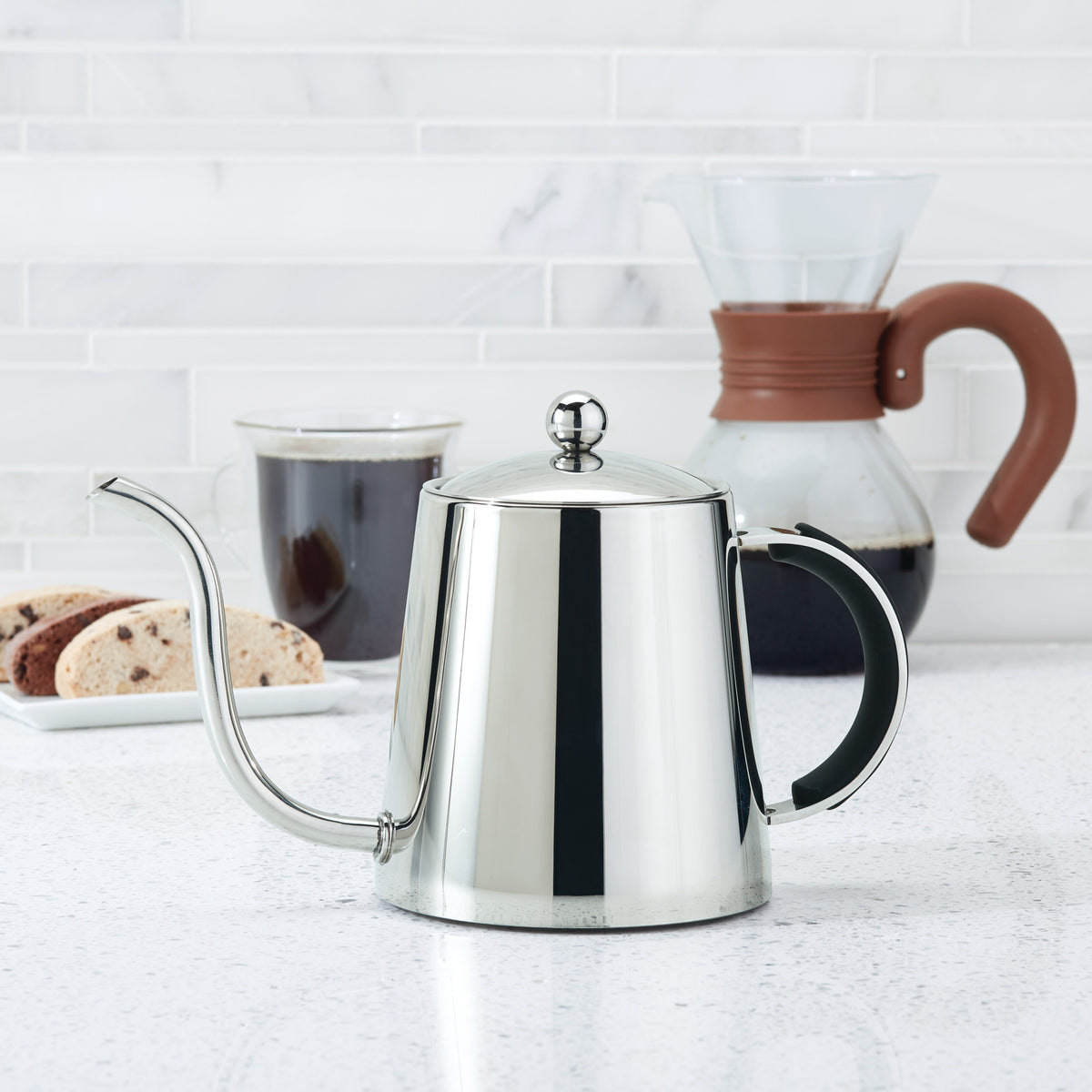 Stainless Steel Pour Over Teapot with Black Handle, 23-Ounce O737870
