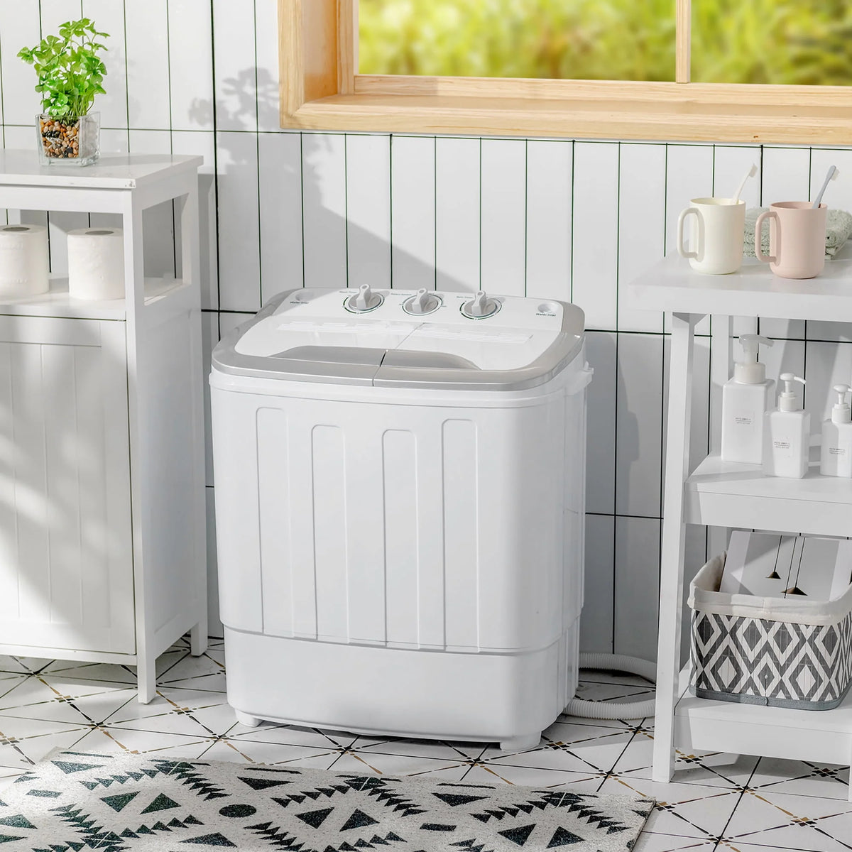 Portable Semi-Automatic Twin Tub Wash Machine Black P414043