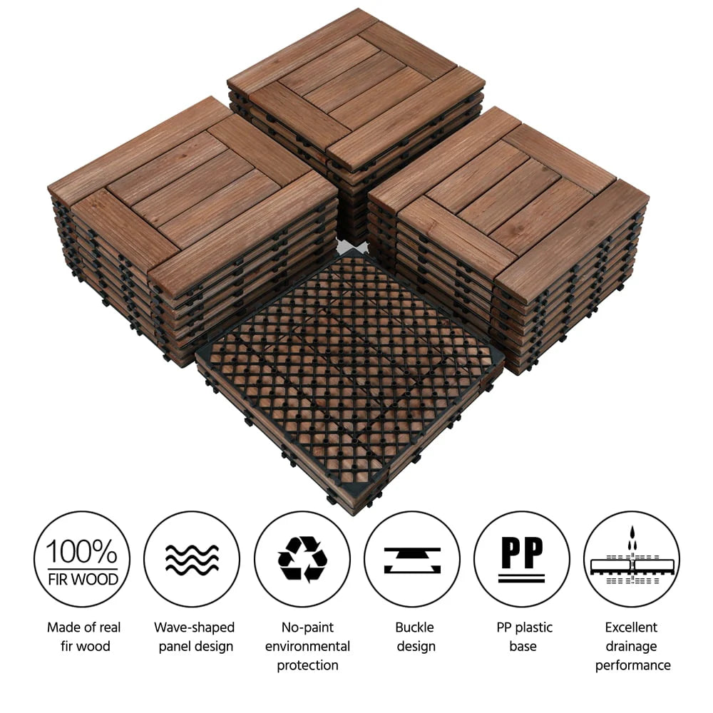 12''x12'' Interlocking Wood Flooring Tiles, Pack of 27, Natural F35166