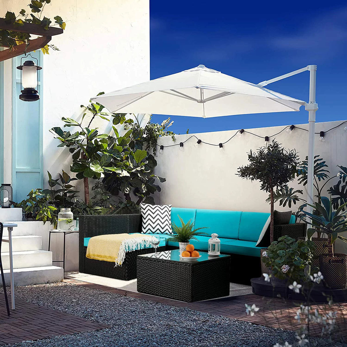 5 Pieces Rattan Wicker Sectional Sofa Set with Table U21466