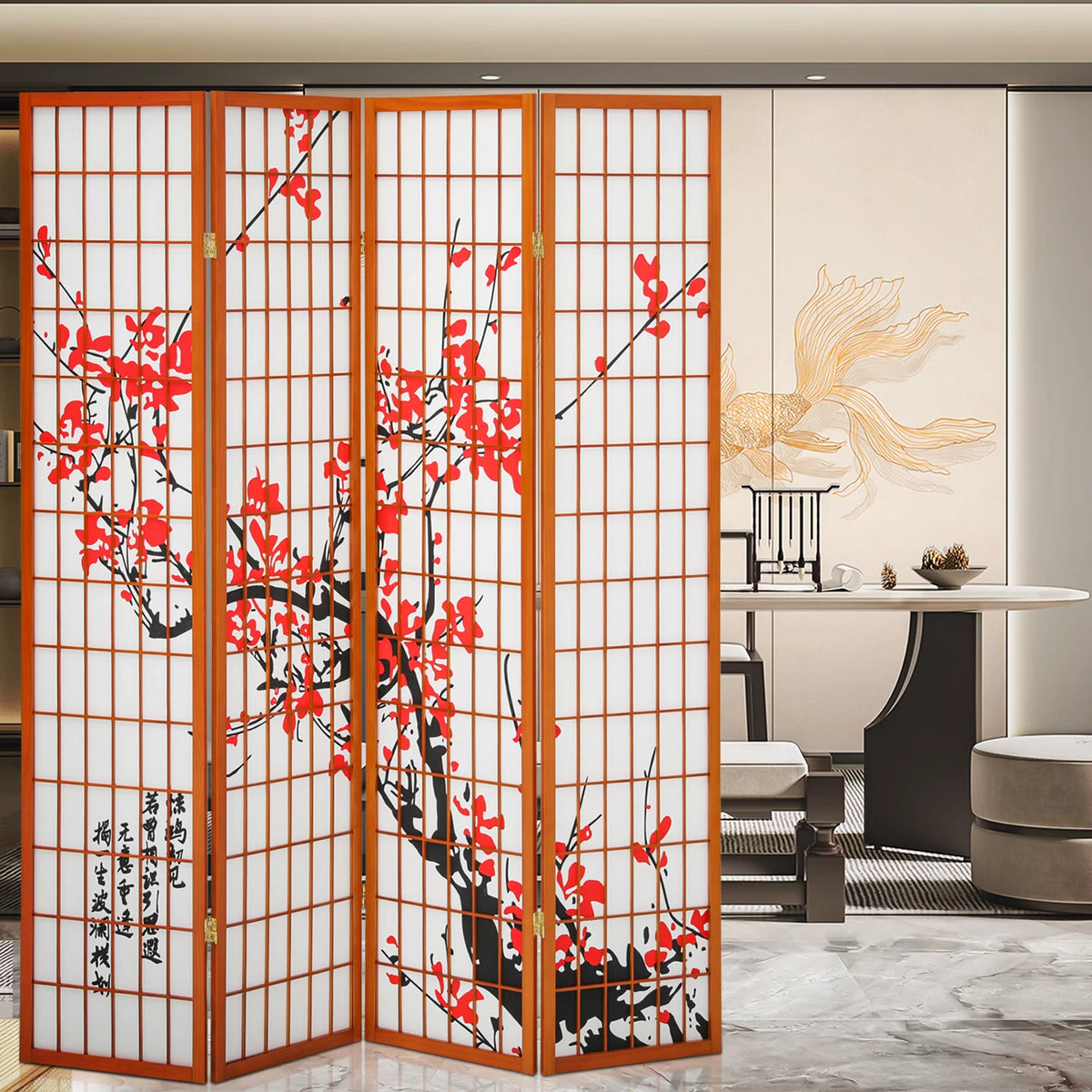5.8 ft Tall 4 Panel Wood Room Divider W695092