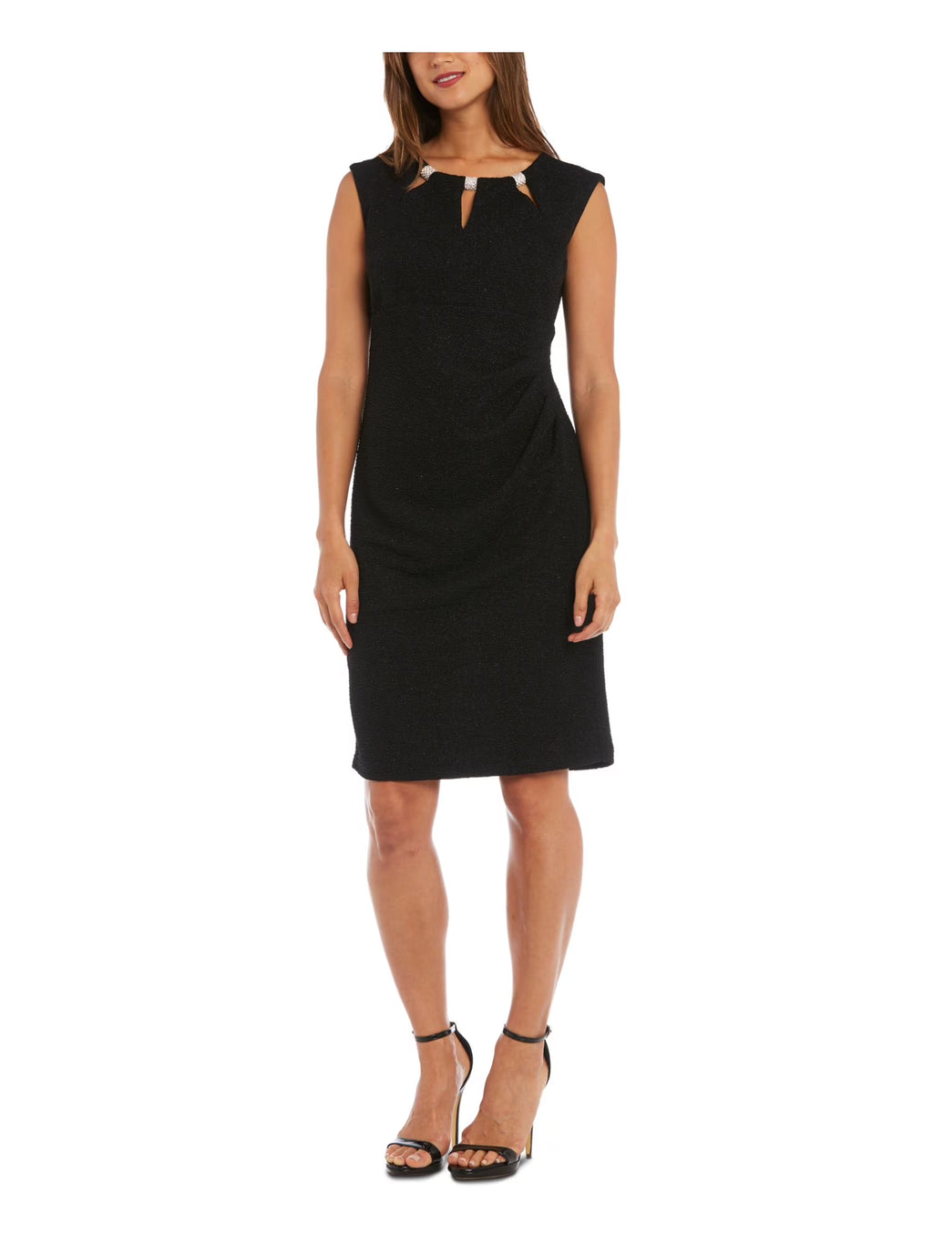 Black Beaded Sleeveless Jewel Neck Knee Length Sheath Dress R505669