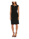 Black Beaded Sleeveless Jewel Neck Knee Length Sheath Dress R505669
