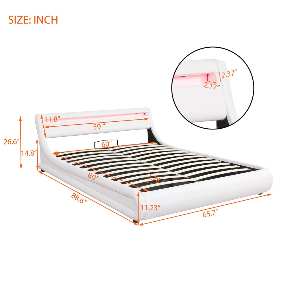 Queen Faux Leather Upholstered Platform Bed Frame with LED Lights Headboard O135662