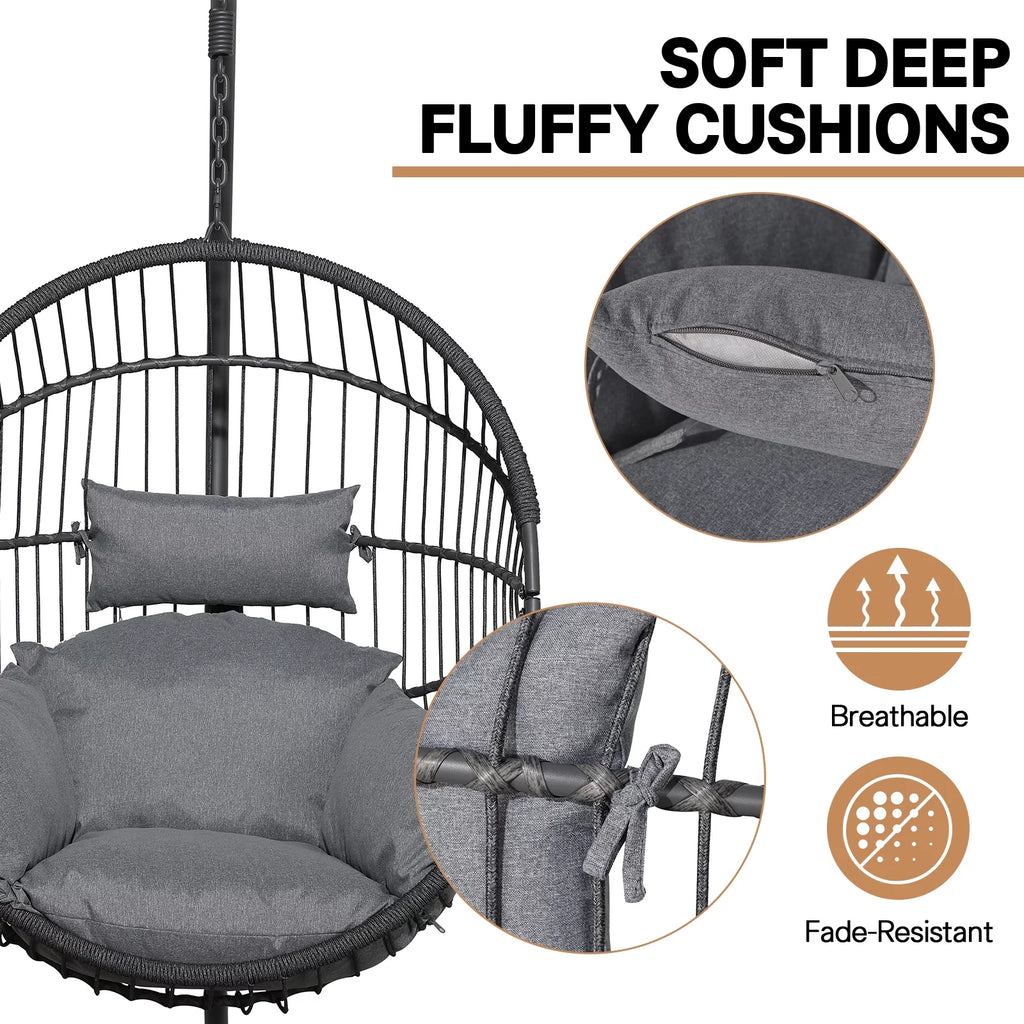 Oversized Dark Gray Cocoon-Shaped Hammock Chair with Stand C770418