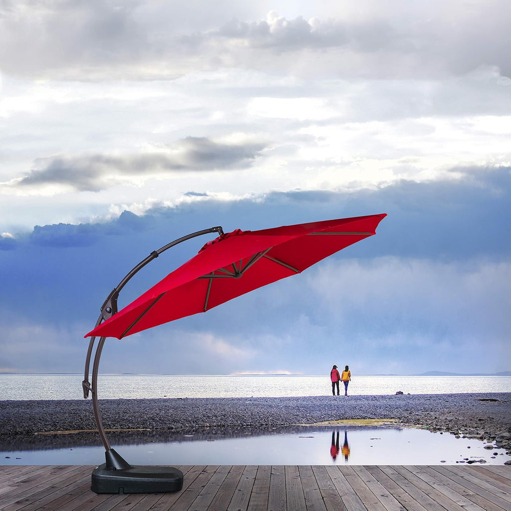11 FT Curvy Aluminum Offset Umbrella with Base W50004
