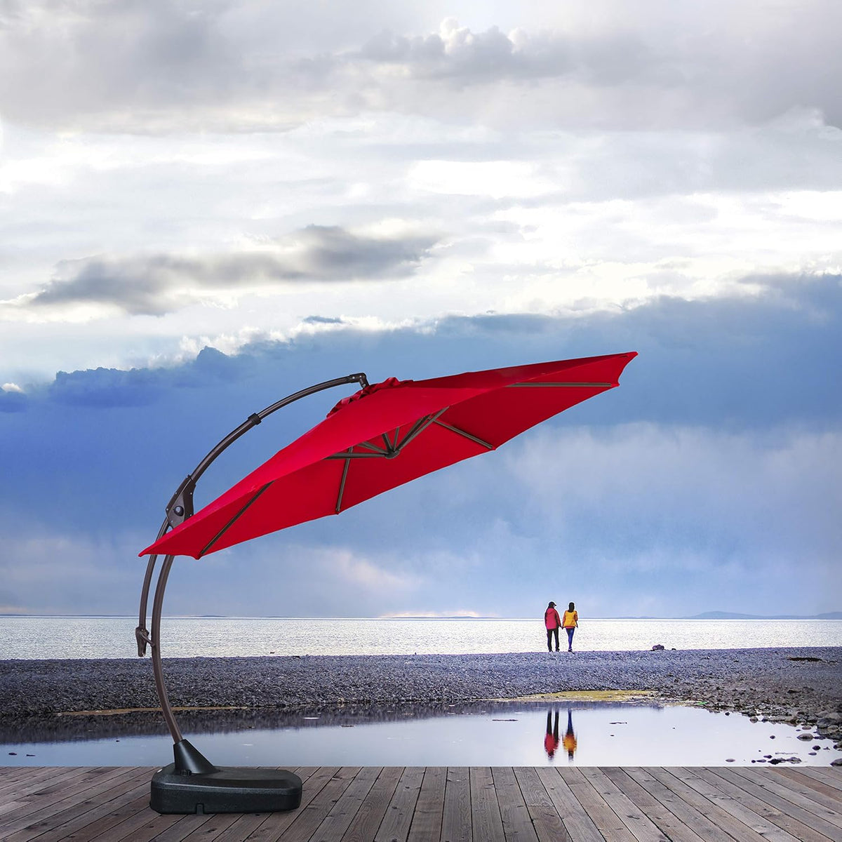 11 FT Curvy Aluminum Offset Umbrella with Base W50004