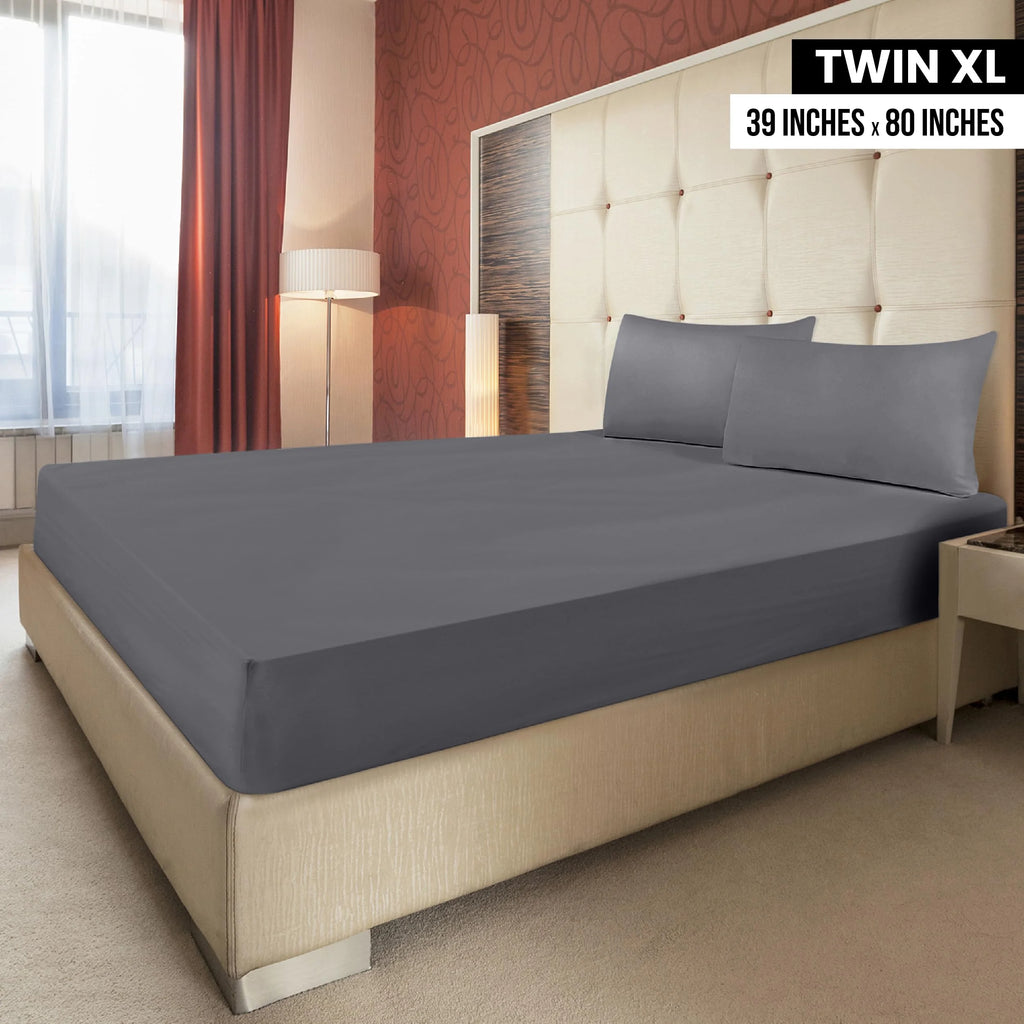 Grey Twin XL Fitted Sheets 2 Pack, Brushed Microfiber, Deep Pockets D186