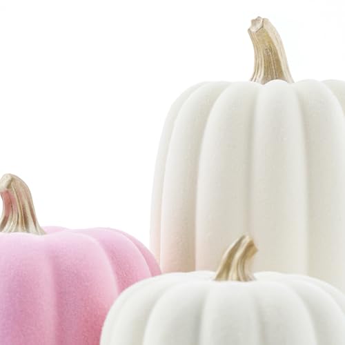 Pink and Beige Flocked Artificial Pumpkins Set 7 PCS P39408