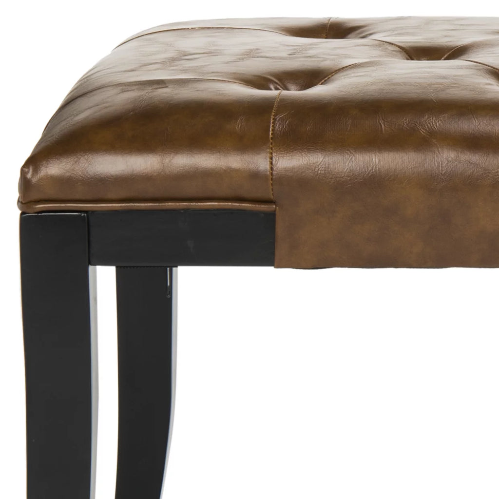 Rustic Curved Leather Tufted Bench K122428