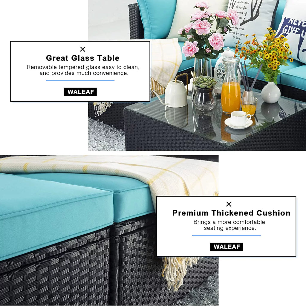 5 Pieces Rattan Wicker Sectional Sofa Set with Table U21466