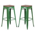 Green Wood Grain Metal Bar Stool Set of 2 C897752
