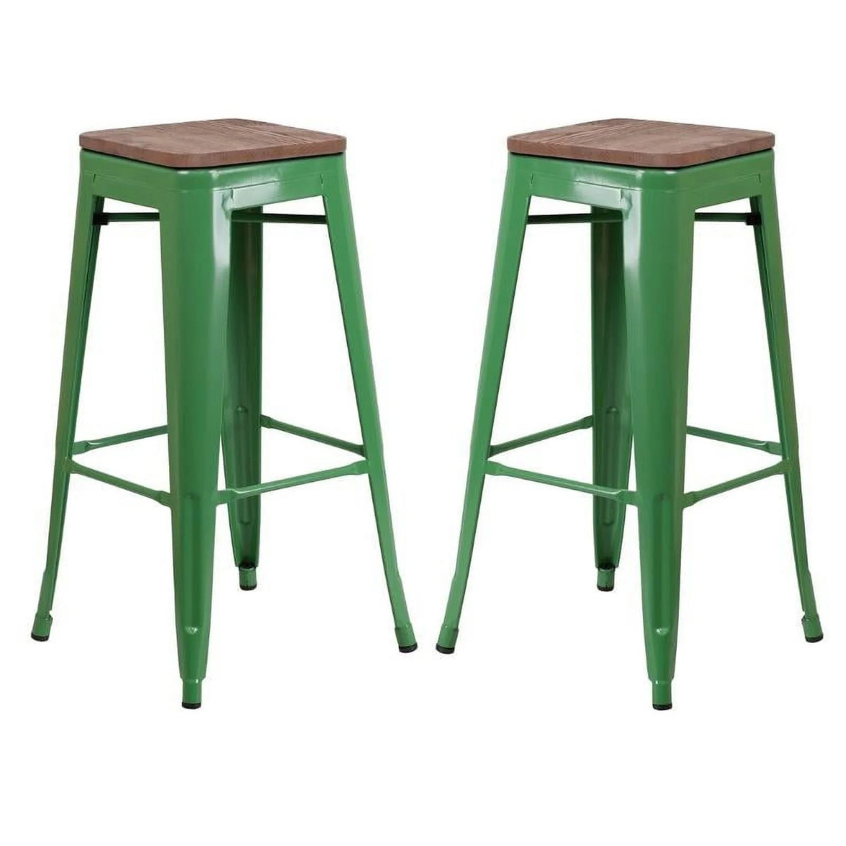 Green Wood Grain Metal Bar Stool Set of 2 C897752
