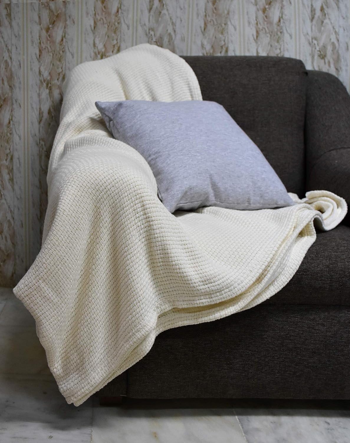Blue Queen 90”X90” Cotton Basket Weave Blanket H83563