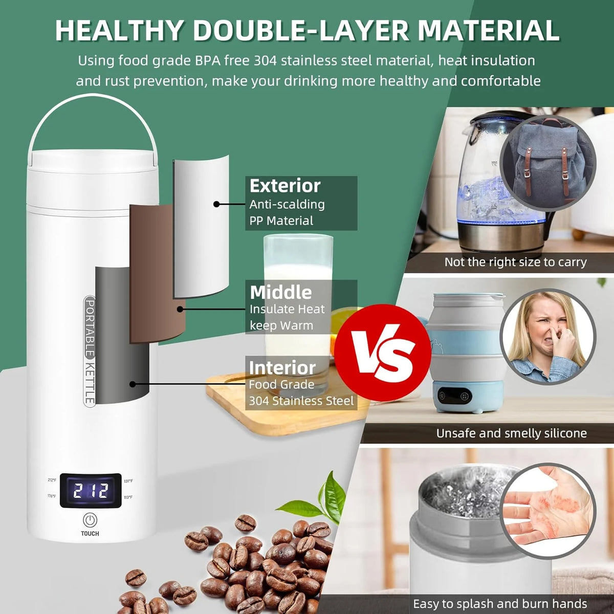 500ml Portable Electric Kettle Stainless Steel S9551