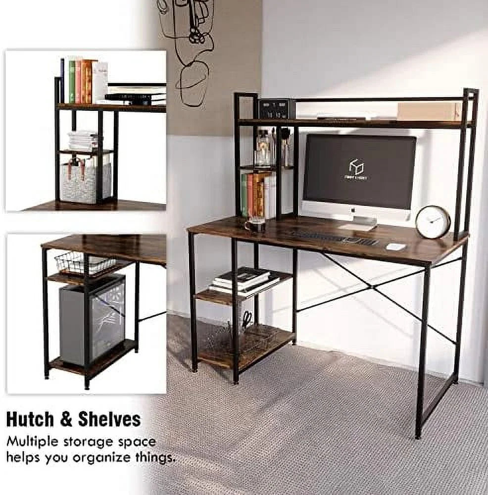 Computer Desk with Hutch and Shelves 47 Inch Adjustable S64362