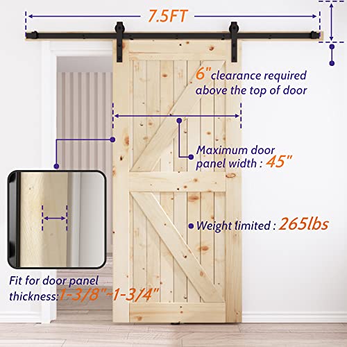 6FT Sliding Barn Door Hardware Kit Black F476