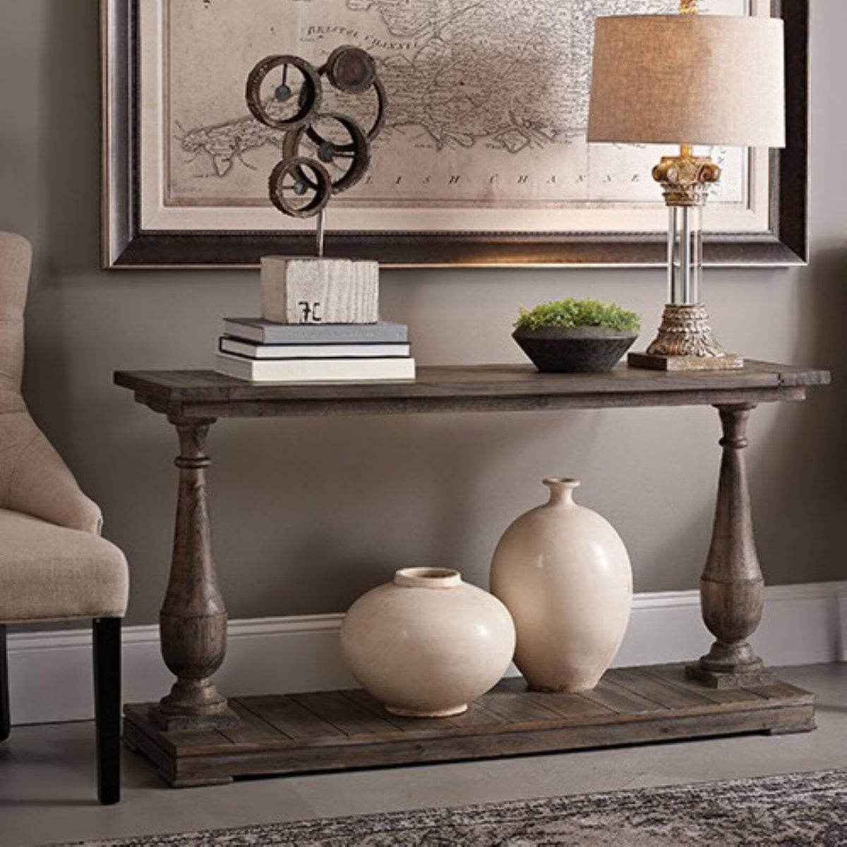 Smoked Barnwood Brown Wood Console Table X7185