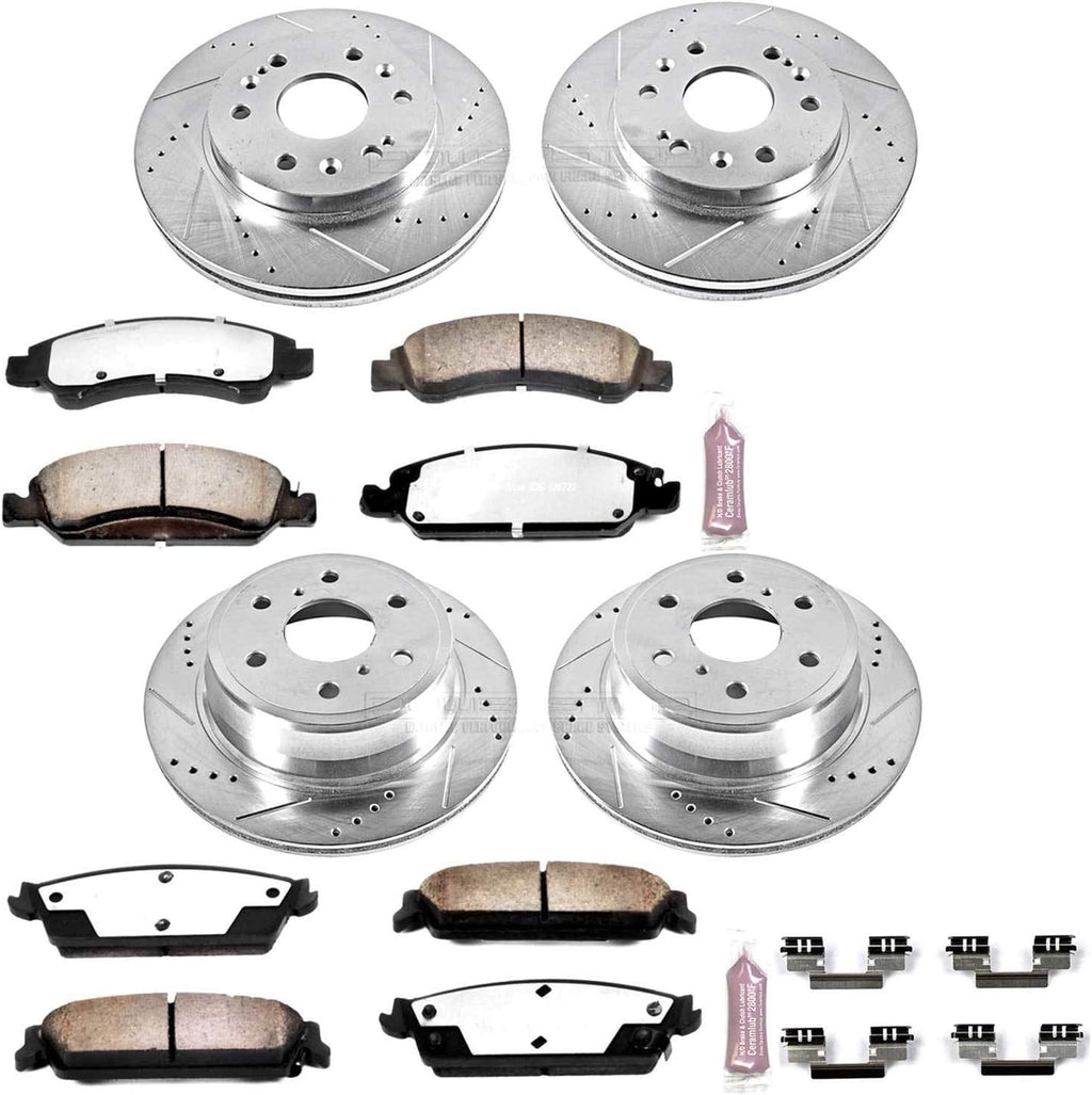 Carbon Fiber Ceramic Brake Pads and Drilled Slotted Brake Rotors R896932