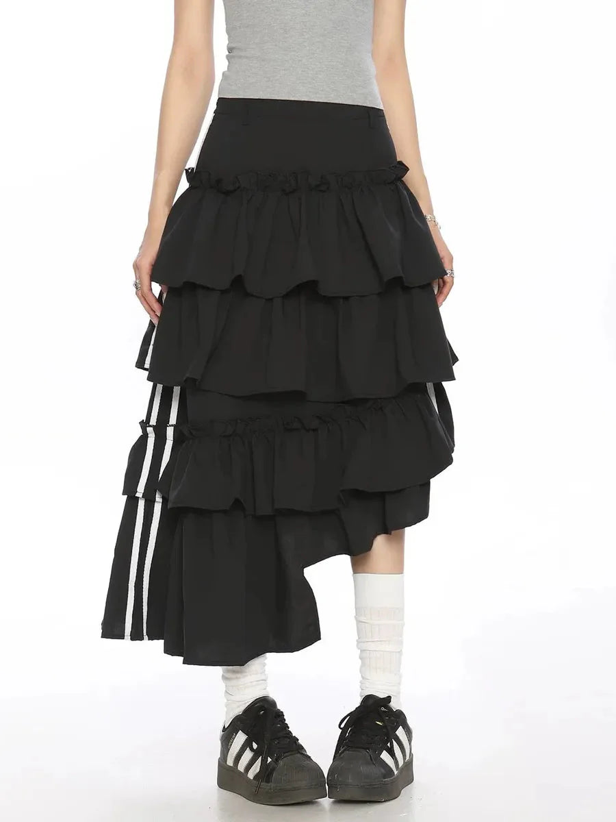 Striped Ruffle Irregular Midi Dress W980527