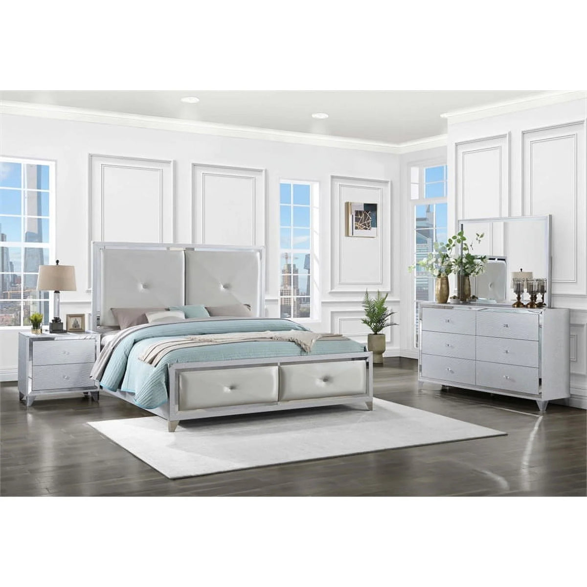 4-piece Wood Tufted Queen Bedroom Set I1328