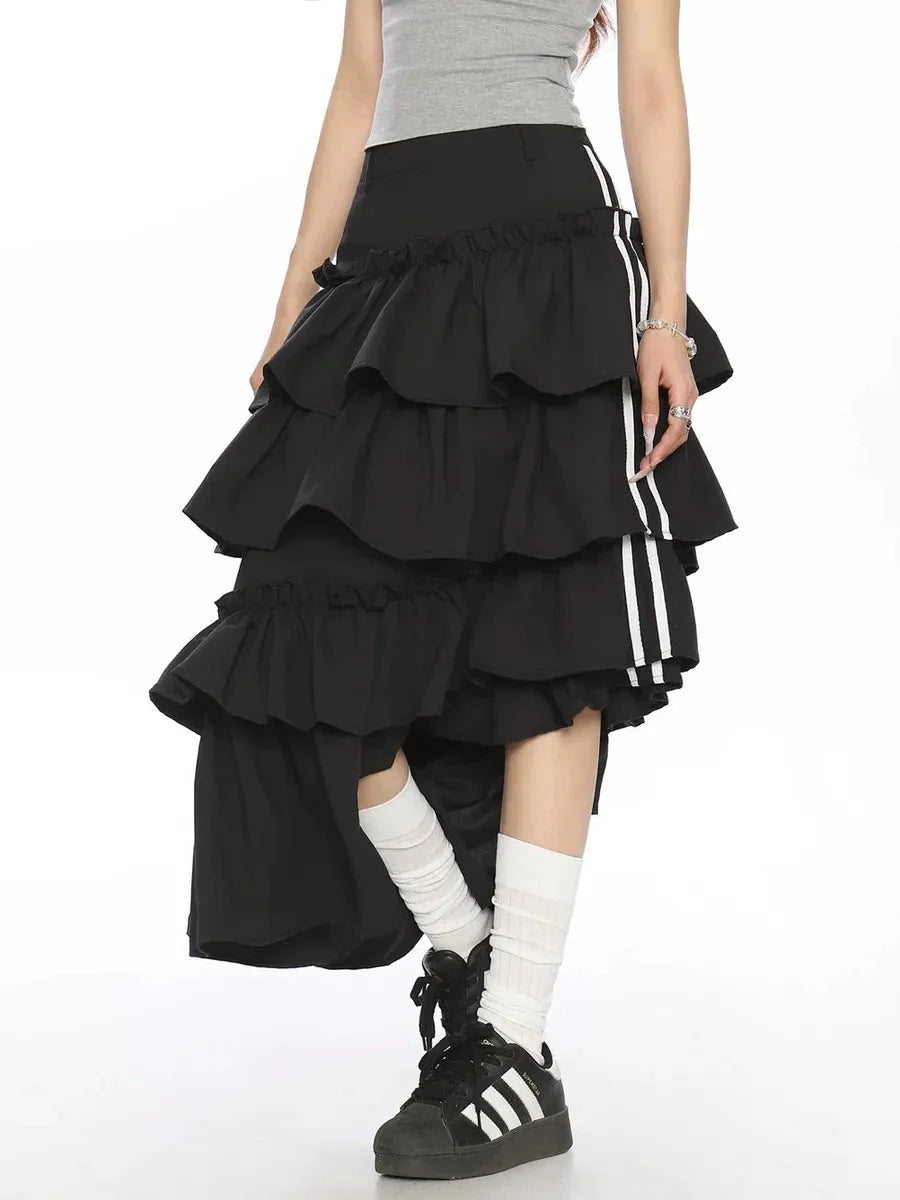 Striped Ruffle Irregular Midi Dress W980527